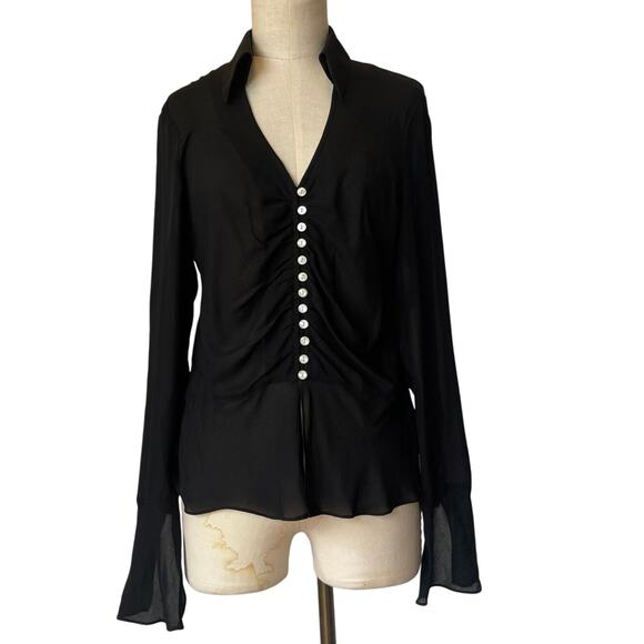 2000’s Y2K top size 10 Anne Klein black sheer button up silk whimsigoth witchy - Picture 1 of 8